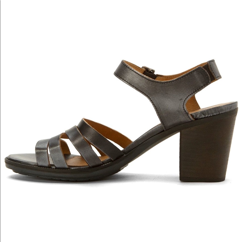 Black Distressed Leather Block Heel Sandals - Picture 5 of 6